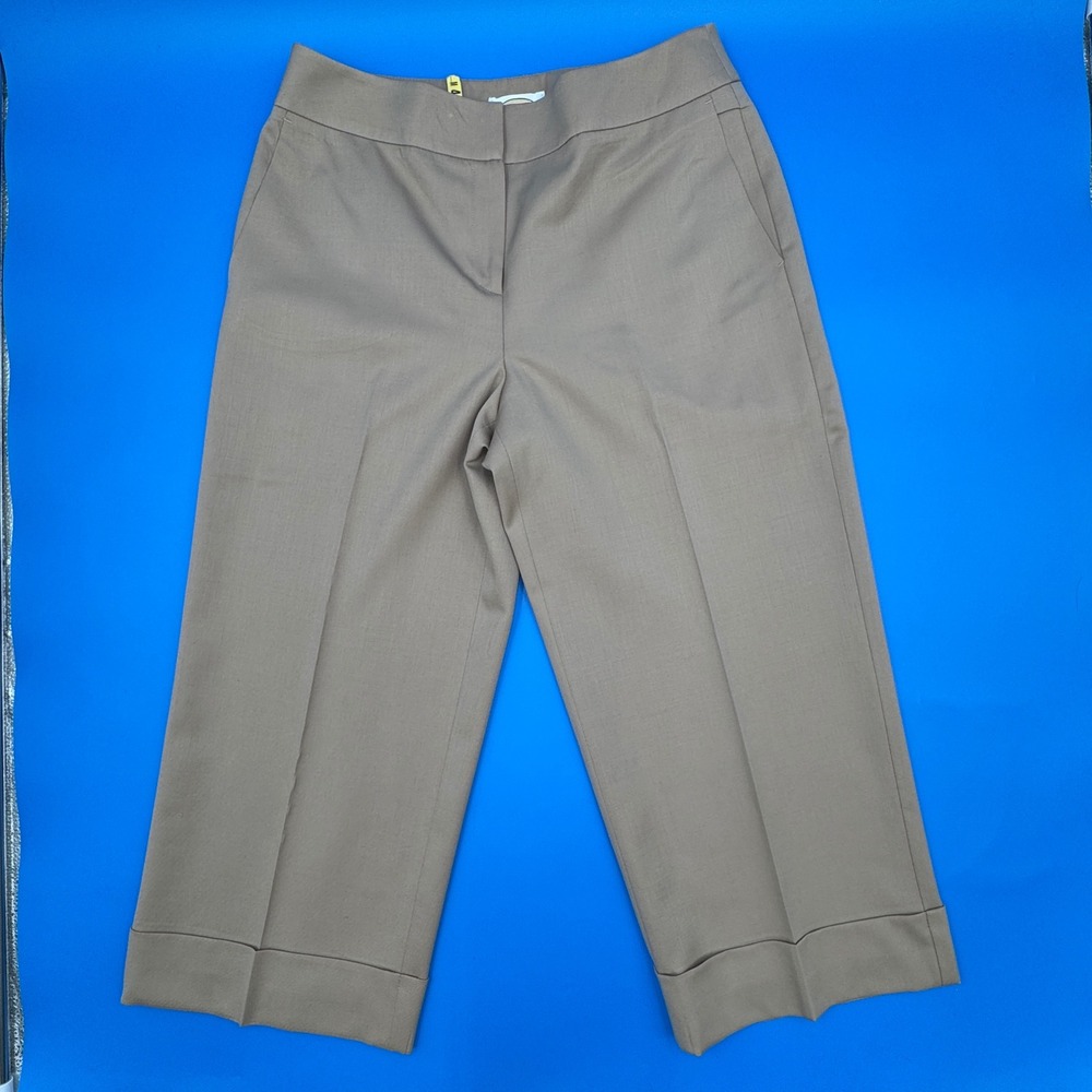 Talbots Tan Wool Blend Cuffed Wide Leg Cropped Pants Trousers Khaki Size 8